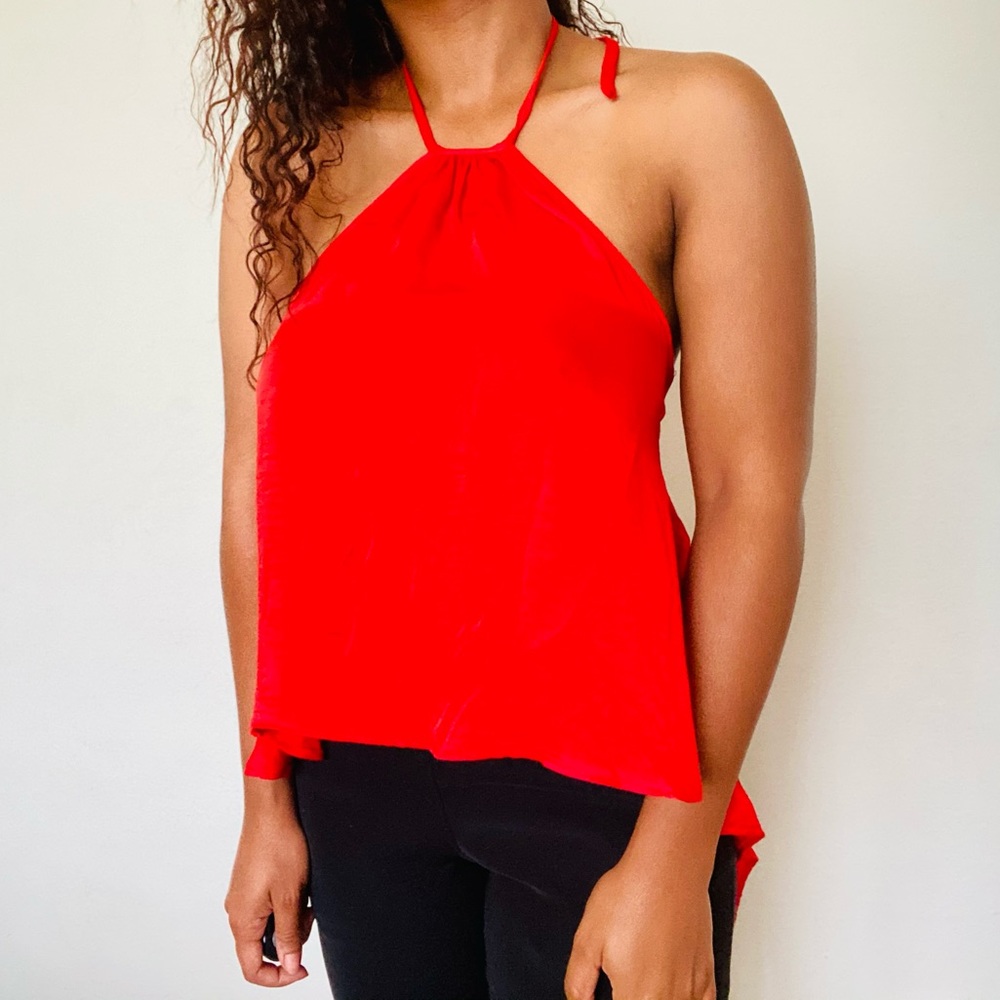 Red Crop Halter Open Back Top